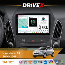 Штатна магнітола для Hyundai ix35 2010-2018 DriveX S4 QLED 10" Android 8-ядерний 1.6ГГц 4x64Гб SIM-картка 3G/4G TDA7851 4x50W DSP AK7604 бездротовий CarPlay та AndroidAuto