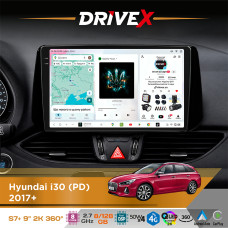Штатна магнітола для Hyundai i30 (PD) 2017+ DriveX S7+ 2K QLED 9" Android 8-ядерний 2.7ГГц 8x128Гб SIM-картка 3G/4G AK7808 AB 4x50W 360° DSP AK7739 VELVET бездротовий CarPlay та AndroidAuto