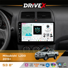 Штатна магнітола для Mitsubishi L200 2015+ DriveX S3 QLED 8" з фізичними кнопками Android 8-ядерний 1.6ГГц 4x64Гб SIM-картка 3G/4G 7388 45W ASP TM2313 бездротовий CarPlay та AndroidAuto
