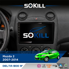 Штатна магнітола для Mazda 2 2007-2014 SoKill DELTA-900 9" Android 4-ядерний 2+64Гб 4x45W бездротовий CarPlay та AndroidAuto