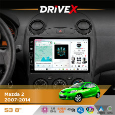 Штатна магнітола для Mazda Demio 2007-2014 DriveX S3 QLED 8" з фізичними кнопками Android 8-ядерний 1.6ГГц 4x64Гб SIM-картка 3G/4G 7388 45W ASP TM2313 бездротовий CarPlay та AndroidAuto
