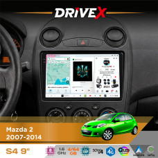 Штатна магнітола для Mazda 2 2007-2014 DriveX S4 QLED 9" Android 8-ядерний 1.6ГГц 4x64Гб SIM-картка 3G/4G TDA7851 4x50W DSP AK7604 бездротовий CarPlay та AndroidAuto