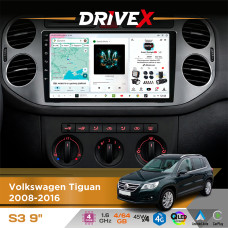 Штатна магнітола для Volkswagen Tiguan 2008-2016 DriveX S3 QLED 9" Android 8-ядерний 1.6ГГц 4x64Гб SIM-картка 3G/4G 7388 4x45W ASP TM2313 бездротовий CarPlay та AndroidAuto