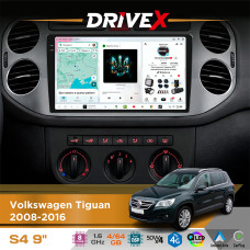Штатна магнітола для Volkswagen Tiguan 2008-2016 DriveX S4 QLED 9" Android 8-ядерний 1.6ГГц 4x64Гб SIM-картка 3G/4G TDA7851 4x50W DSP AK7604 бездротовий CarPlay та AndroidAuto