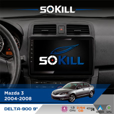 Штатна магнітола для Mazda 3 2004-2008 SoKill DELTA-900 9" Android 4-ядерний 2+64Гб 4x45W бездротовий CarPlay та AndroidAuto