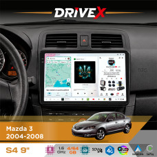 Штатна магнітола для Mazda Alexa 2006-2008 DriveX S4 QLED 9" Android 8-ядерний 1.6ГГц 4x64Гб SIM-картка 3G/4G TDA7851 4x50W DSP AK7604 бездротовий CarPlay та AndroidAuto