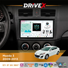 Штатна магнітола для Mazda 3 2009-2013 DriveX S7+ 2K QLED 9" Android 8-ядерний 2.7ГГц 8x128Гб SIM-картка 3G/4G AK7808 AB 4x50W 360° DSP AK7739 VELVET бездротовий CarPlay та AndroidAuto
