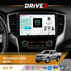 Штатна магнітола для Mitsubishi Triton 2019+ DriveX S3 QLED 9" Android 8-ядерний 1.6ГГц 4x64Гб SIM-картка 3G/4G 7388 4x45W ASP TM2313 бездротовий CarPlay та AndroidAuto
