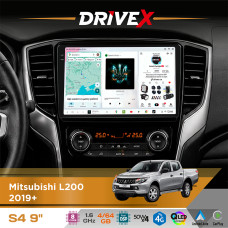 Штатна магнітола для Mitsubishi L200 2019+ DriveX S4 QLED 9" Android 8-ядерний 1.6ГГц 4x64Гб SIM-картка 3G/4G TDA7851 4x50W DSP AK7604 бездротовий CarPlay та AndroidAuto