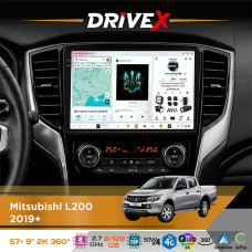 Штатна магнітола для Mitsubishi L200 2019+ DriveX S7+ 2K QLED 9" Android 8-ядерний 2.7ГГц 8x128Гб SIM-картка 3G/4G AK7808 AB 4x50W 360° DSP AK7739 VELVET бездротовий CarPlay та AndroidAuto