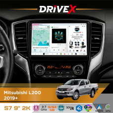 Штатна магнітола для Mitsubishi Triton 2019+ DriveX S7 2K QLED 9" Android 8-ядерний 2.7ГГц 6x64Гб SIM-картка 3G/4G AK7808 AB 4x50W DSP AK7739 VELVET бездротовий CarPlay та AndroidAuto