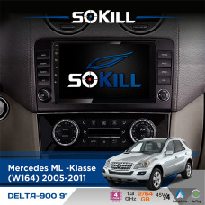 Штатна магнітола для Mercedes ML -Klasse (W164) 2005-2011 SoKill DELTA-900 9" Android 4-ядерний 2+64Гб 4x45W бездротовий CarPlay та AndroidAuto