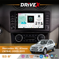 Штатна магнітола для Mercedes GL- Klasse (X164) 2006-2012 DriveX S3 QLED 8" з фізичними кнопками Android 8-ядерний 1.6ГГц 4x64Гб SIM-картка 3G/4G 7388 45W ASP TM2313 бездротовий CarPlay та AndroidAuto