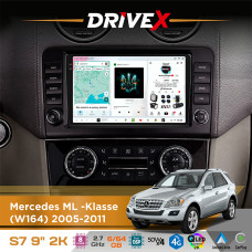 Штатна магнітола для Mercedes ML -Klasse (W164) 2005-2011 DriveX S7 2K QLED 9" Android 8-ядерний 2.7ГГц 6x64Гб SIM-картка 3G/4G AK7808 AB 4x50W DSP AK7739 VELVET бездротовий CarPlay та AndroidAuto