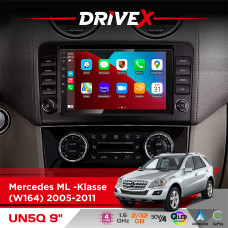 Штатна магнітола для Mercedes ML -Klasse (W164) 2005-2011 DriveX UN5 QLED 9" Android 4-ядерний 2+32Гб 4x45W бездротовий CarPlay та AndroidAuto
