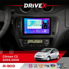 Штатна магнітола для Citroen C2 2003-2009 DriveX A-903 QLED 9" Android 4-ядерний 2+32Гб 4x50W(TDA7851) бездротовий CarPlay та AndroidAuto