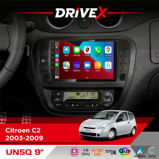 Штатна магнітола для Peugeot 207 2006-2012 DriveX UN5 QLED 9" Android 4-ядерний 2+32Гб 4x45W бездротовий CarPlay та AndroidAuto