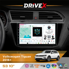 Штатна магнітола для Volkswagen Tiguan 2016+ DriveX S3 QLED 10" Android 8-ядерний 1.6ГГц 4x64Гб SIM-картка 3G/4G 7388 4x45W ASP TM2313 бездротовий CarPlay та AndroidAuto