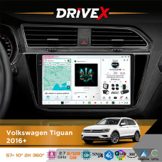 Штатна магнітола для Volkswagen Tiguan 2016+ DriveX S7+ 2K QLED 10" Android 8-ядерний 2.7ГГц 8x128Гб SIM-картка 3G/4G AK7808 AB 4x50W 360° DSP AK7739 VELVET бездротовий CarPlay та AndroidAuto
