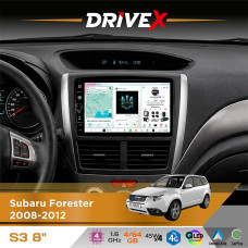 Штатна магнітола для Subaru Impreza 2007-2012 DriveX S3 QLED 8" з фізичними кнопками Android 8-ядерний 1.6ГГц 4x64Гб SIM-картка 3G/4G 7388 45W ASP TM2313 бездротовий CarPlay та AndroidAuto