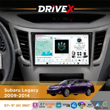 Штатна магнітола для Subaru Legacy 2009-2014 DriveX S7+ 2K QLED 9" Android 8-ядерний 2.7ГГц 8x128Гб SIM-картка 3G/4G AK7808 AB 4x50W 360° DSP AK7739 VELVET бездротовий CarPlay та AndroidAuto