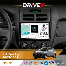 Штатна магнітола для KIA Sportage 2005-2009 DriveX S3 QLED 9" Android 8-ядерний 1.6ГГц 4x64Гб SIM-картка 3G/4G 7388 4x45W ASP TM2313 бездротовий CarPlay та AndroidAuto