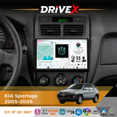 Штатна магнітола для KIA Sportage 2005-2009 DriveX S7+ 2K QLED 9" Android 8-ядерний 2.7ГГц 8x128Гб SIM-картка 3G/4G AK7808 AB 4x50W 360° DSP AK7739 VELVET бездротовий CarPlay та AndroidAuto