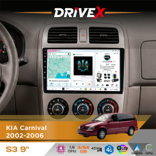 Штатна магнітола для KIA Carnival 2002-2006 DriveX S3 QLED 9" Android 8-ядерний 1.6ГГц 4x64Гб SIM-картка 3G/4G 7388 4x45W ASP TM2313 бездротовий CarPlay та AndroidAuto