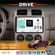 Штатна магнітола для KIA Sedona 2002-2006 DriveX S4 QLED 9" Android 8-ядерний 1.6ГГц 4x64Гб SIM-картка 3G/4G TDA7851 4x50W DSP AK7604 бездротовий CarPlay та AndroidAuto