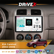 Штатна магнітола для KIA Sedona 2002-2006 DriveX S7+ 2K QLED 9" Android 8-ядерний 2.7ГГц 8x128Гб SIM-картка 3G/4G AK7808 AB 4x50W 360° DSP AK7739 VELVET бездротовий CarPlay та AndroidAuto