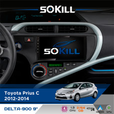 Штатна магнітола для Toyota Prius C 2012-2014 SoKill DELTA-900 9" Android 4-ядерний 2+64Гб 4x45W бездротовий CarPlay та AndroidAuto