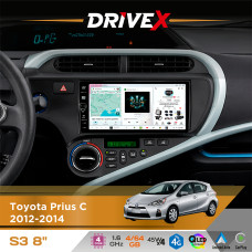 Штатна магнітола для Toyota Prius C 2012-2014 DriveX S3 QLED 8" з фізичними кнопками Android 8-ядерний 1.6ГГц 4x64Гб SIM-картка 3G/4G 7388 45W ASP TM2313 бездротовий CarPlay та AndroidAuto