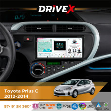 Штатна магнітола для Toyota Prius C 2012-2014 DriveX S7+ 2K QLED 9" Android 8-ядерний 2.7ГГц 8x128Гб SIM-картка 3G/4G AK7808 AB 4x50W 360° DSP AK7739 VELVET бездротовий CarPlay та AndroidAuto