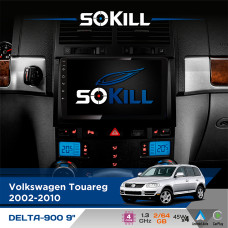 Штатна магнітола для Volkswagen Touareg 2002-2010 SoKill DELTA-900 9" Android 4-ядерний 2+64Гб 4x45W бездротовий CarPlay та AndroidAuto