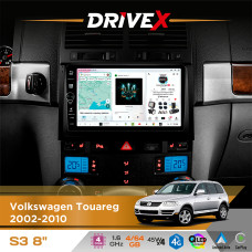 Штатна магнітола для Volkswagen Touareg 2002-2010 DriveX S3 QLED 8" з фізичними кнопками Android 8-ядерний 1.6ГГц 4x64Гб SIM-картка 3G/4G 7388 45W ASP TM2313 бездротовий CarPlay та AndroidAuto