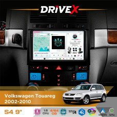 Штатна магнітола для Volkswagen Touareg 2002-2010 DriveX S4 QLED 9" Android 8-ядерний 1.6ГГц 4x64Гб SIM-картка 3G/4G TDA7851 4x50W DSP AK7604 бездротовий CarPlay та AndroidAuto