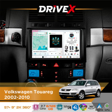 Штатна магнітола для Volkswagen Touareg 2002-2010 DriveX S7+ 2K QLED 9" Android 8-ядерний 2.7ГГц 8x128Гб SIM-картка 3G/4G AK7808 AB 4x50W 360° DSP AK7739 VELVET бездротовий CarPlay та AndroidAuto