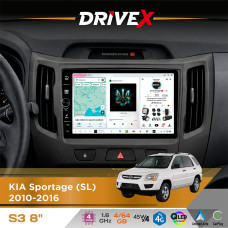 Штатна магнітола для KIA Sportage (SL) 2010-2016 DriveX S3 QLED 8" з фізичними кнопками Android 8-ядерний 1.6ГГц 4x64Гб SIM-картка 3G/4G 7388 45W ASP TM2313 бездротовий CarPlay та AndroidAuto