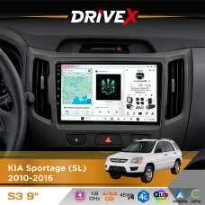 Штатна магнітола для KIA Sportage (SL) 2010-2016 DriveX S3 QLED 9" Android 8-ядерний 1.6ГГц 4x64Гб SIM-картка 3G/4G 7388 4x45W ASP TM2313 бездротовий CarPlay та AndroidAuto