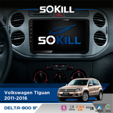 Штатна магнітола для Volkswagen Tiguan 2011-2016 SoKill DELTA-900 9" Android 4-ядерний 2+64Гб 4x45W бездротовий CarPlay та AndroidAuto