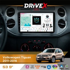 Штатна магнітола для Volkswagen Tiguan 2011-2016 DriveX S3 QLED 9" Android 8-ядерний 1.6ГГц 4x64Гб SIM-картка 3G/4G 7388 4x45W ASP TM2313 бездротовий CarPlay та AndroidAuto