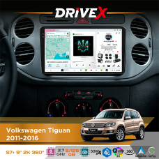 Штатна магнітола для Volkswagen Tiguan 2011-2016 DriveX S7+ 2K QLED 9" Android 8-ядерний 2.7ГГц 8x128Гб SIM-картка 3G/4G AK7808 AB 4x50W 360° DSP AK7739 VELVET бездротовий CarPlay та AndroidAuto