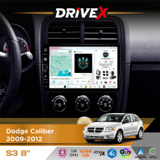Штатна магнітола для Dodge Caliber 2009-2012 DriveX S3 QLED 8" з фізичними кнопками Android 8-ядерний 1.6ГГц 4x64Гб SIM-картка 3G/4G 7388 45W ASP TM2313 бездротовий CarPlay та AndroidAuto