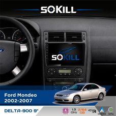 Штатна магнітола для Ford Mondeo 2002-2007 SoKill DELTA-900 9" Android 4-ядерний 2+64Гб 4x45W бездротовий CarPlay та AndroidAuto