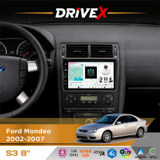Штатна магнітола для Ford Mondeo 2002-2007 DriveX S3 QLED 8" з фізичними кнопками Android 8-ядерний 1.6ГГц 4x64Гб SIM-картка 3G/4G 7388 45W ASP TM2313 бездротовий CarPlay та AndroidAuto
