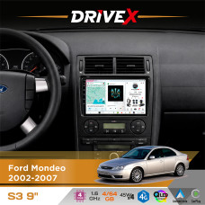 Штатна магнітола для Ford Mondeo 2002-2007 DriveX S3 QLED 9" Android 8-ядерний 1.6ГГц 4x64Гб SIM-картка 3G/4G 7388 4x45W ASP TM2313 бездротовий CarPlay та AndroidAuto