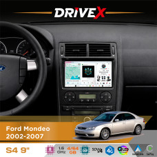Штатна магнітола для Ford Mondeo 2002-2007 DriveX S4 QLED 9" Android 8-ядерний 1.6ГГц 4x64Гб SIM-картка 3G/4G TDA7851 4x50W DSP AK7604 бездротовий CarPlay та AndroidAuto