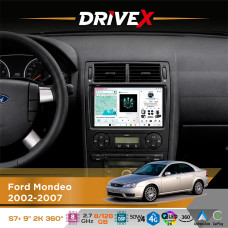 Штатна магнітола для Ford Mondeo 2002-2007 DriveX S7+ 2K QLED 9" Android 8-ядерний 2.7ГГц 8x128Гб SIM-картка 3G/4G AK7808 AB 4x50W 360° DSP AK7739 VELVET бездротовий CarPlay та AndroidAuto