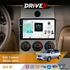 Штатна магнітола для KIA Rondo 2007-2012 DriveX S3 QLED 8" з фізичними кнопками Android 8-ядерний 1.6ГГц 4x64Гб SIM-картка 3G/4G 7388 45W ASP TM2313 бездротовий CarPlay та AndroidAuto