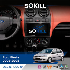 Штатна магнітола для Ford Fiesta 2005-2008 SoKill DELTA-900 9" Android 4-ядерний 2+64Гб 4x45W бездротовий CarPlay та AndroidAuto